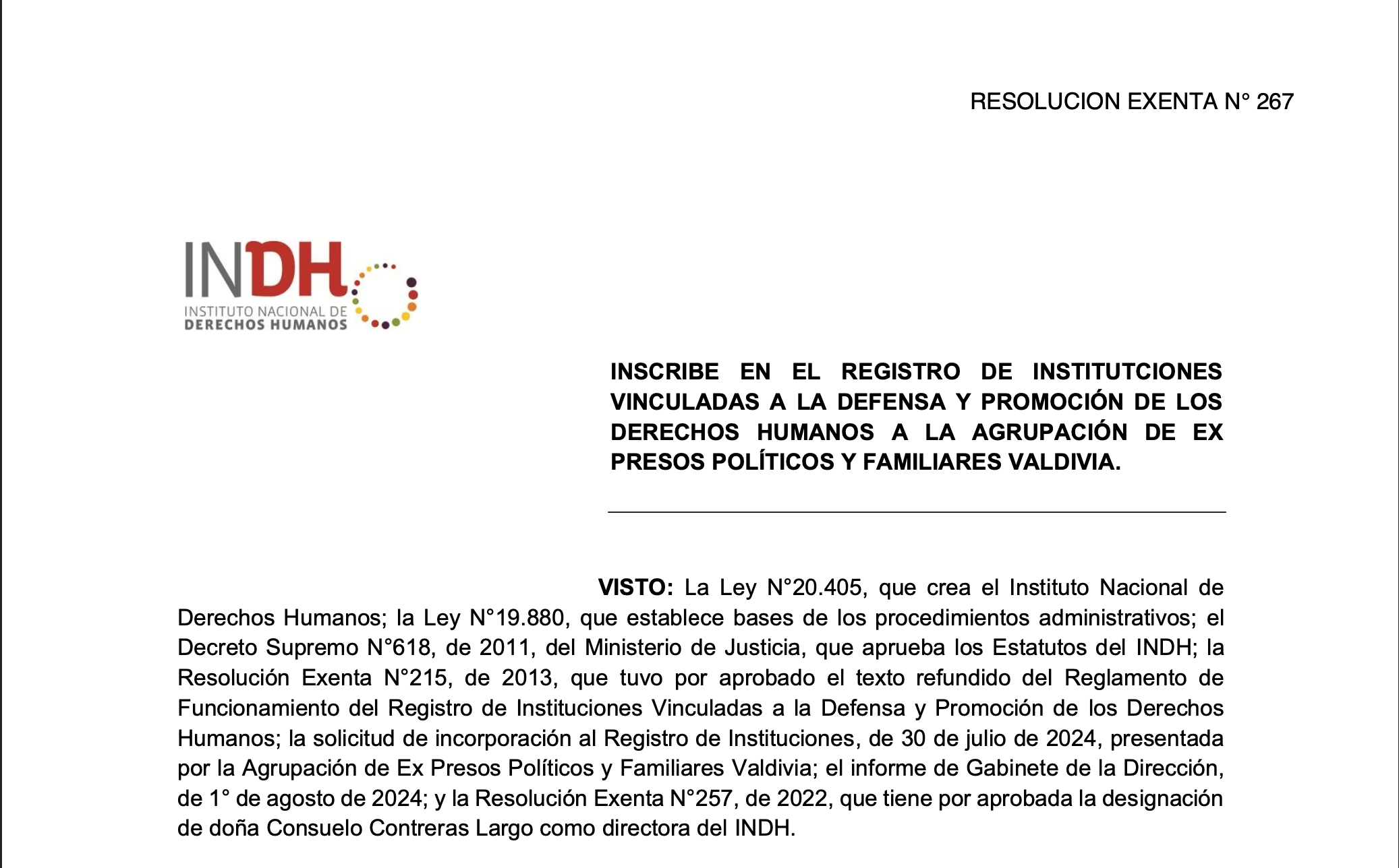 La Agrupación de Ex Presos Políticos y Familiares de Valdivia ahora inscrita en el Registro de Instituciones de Derechos Humanos